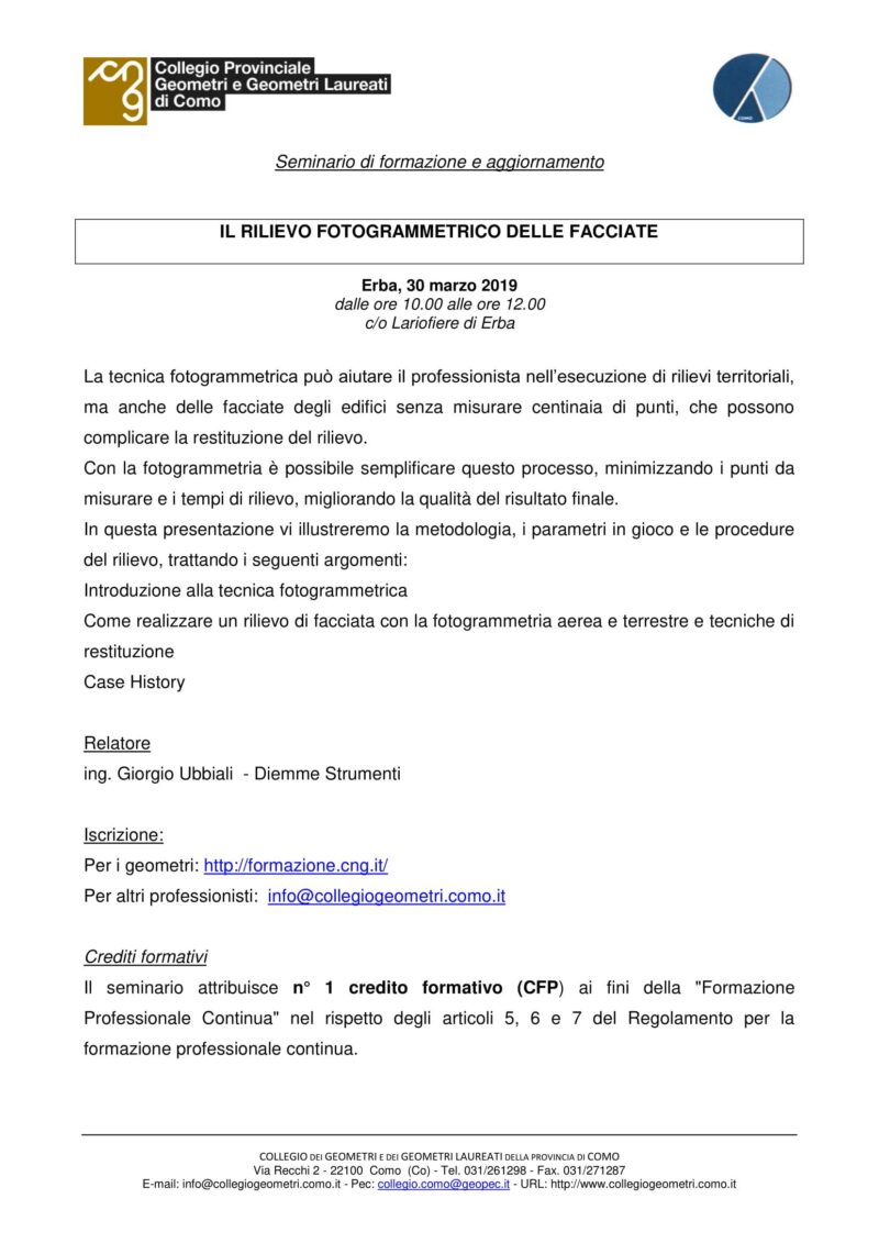 IL RILIEVO FOTOGRAMMETRICO DELLE FACCIATE - Erba 30 marzo 2019